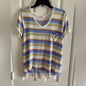 Prana Women's Foundation Short Sleeve Striped V-Neck Tee T-Shirt Size Medium
